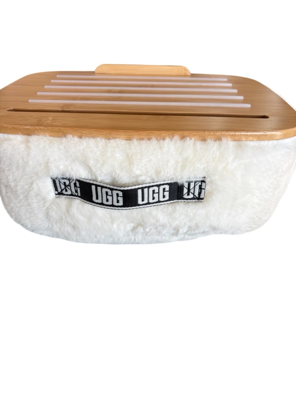 UGG Cream Faux Fur Headband with Black Logo Trim